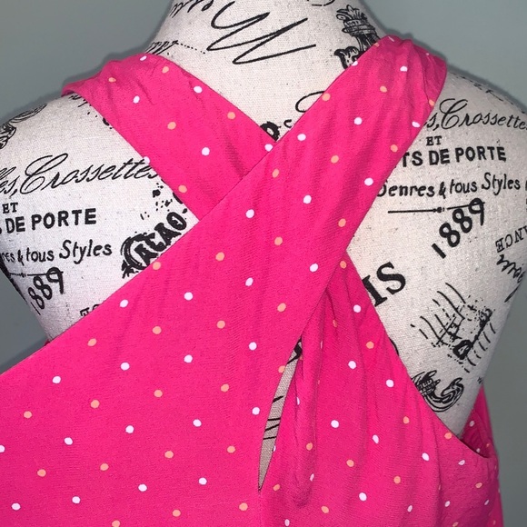 LOFT Polka Dot Bright Pink V-Neck Sleeveless Dress Women’s Large - Picture 4 of 9
